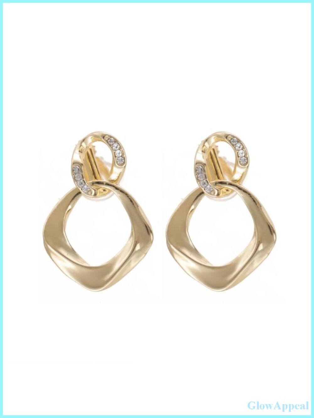Clip On Hoop Earrings with Zircons Gold Tone Alloy U-Shaped Ear Clips